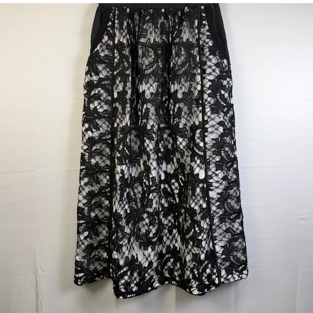 NEW Joh. Black Lace Overlay Maxi Skirt Style 34072W Size S Elastic Waist Pockets
